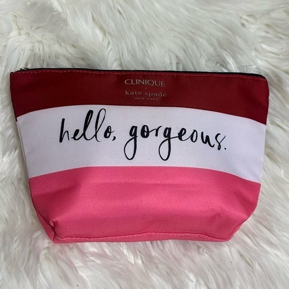 Clinique x Kate Spade “Hello Gorgeous” Red Pink Cosmetic Pouch NWOT - Picture 2 of 7